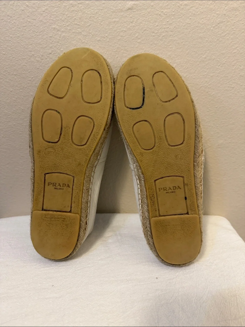 Prada Milano Cream White Leather Espadrille Slip-Ons with Logo Size 37 (US 7)